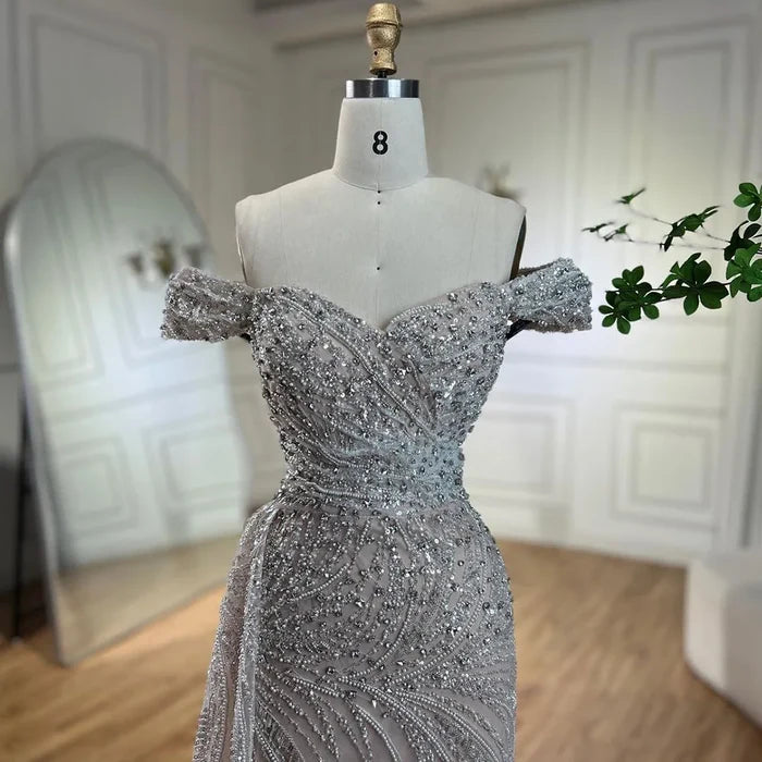 Luxury White Nude Mermaid Split Evening Dress LA72262 - SERENE HILL
