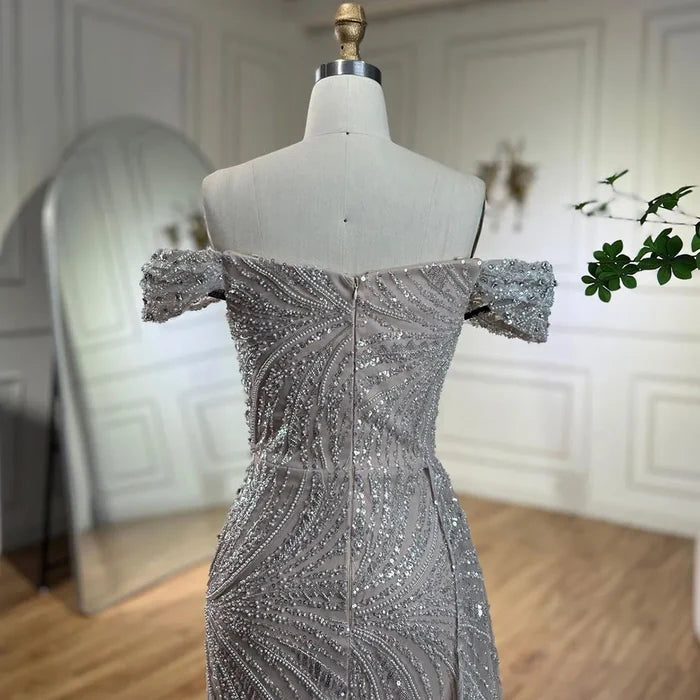Luxury White Nude Mermaid Split Evening Dress LA72262 - SERENE HILL
