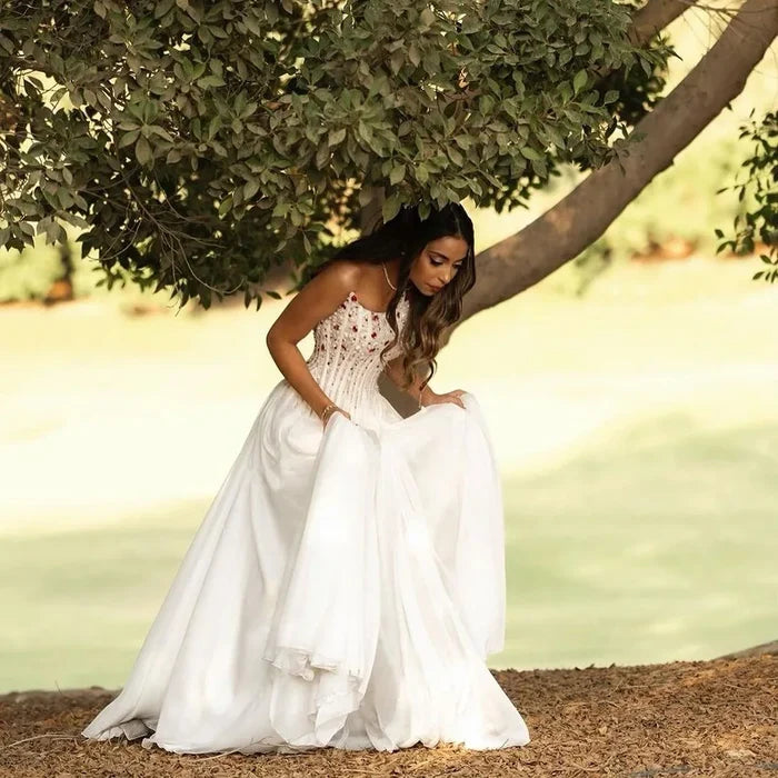 Luxury White Pearl Beaded Evening Dress Double Front Split LA72667 - SERENE HILL