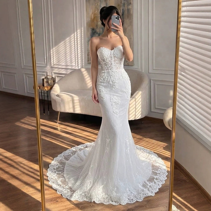 Luxury White Strapless See Through Lace Corset Mermaid Dress LA73771 SERENE HILL