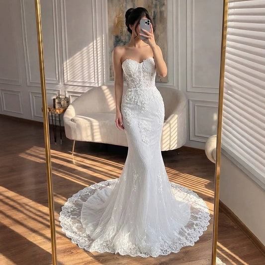 Luxury White Strapless See Through Lace Corset Mermaid Dress LA73771 SERENE HILL