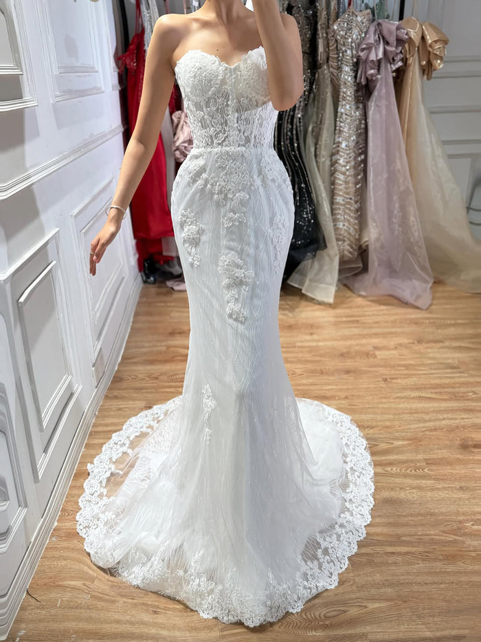 Luxury White Strapless See Through Lace Corset Mermaid Dress LA73771 SERENE HILL