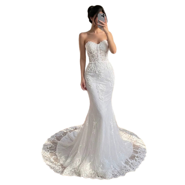 Luxury White Strapless See Through Lace Corset Mermaid Dress LA73771 SERENE HILL