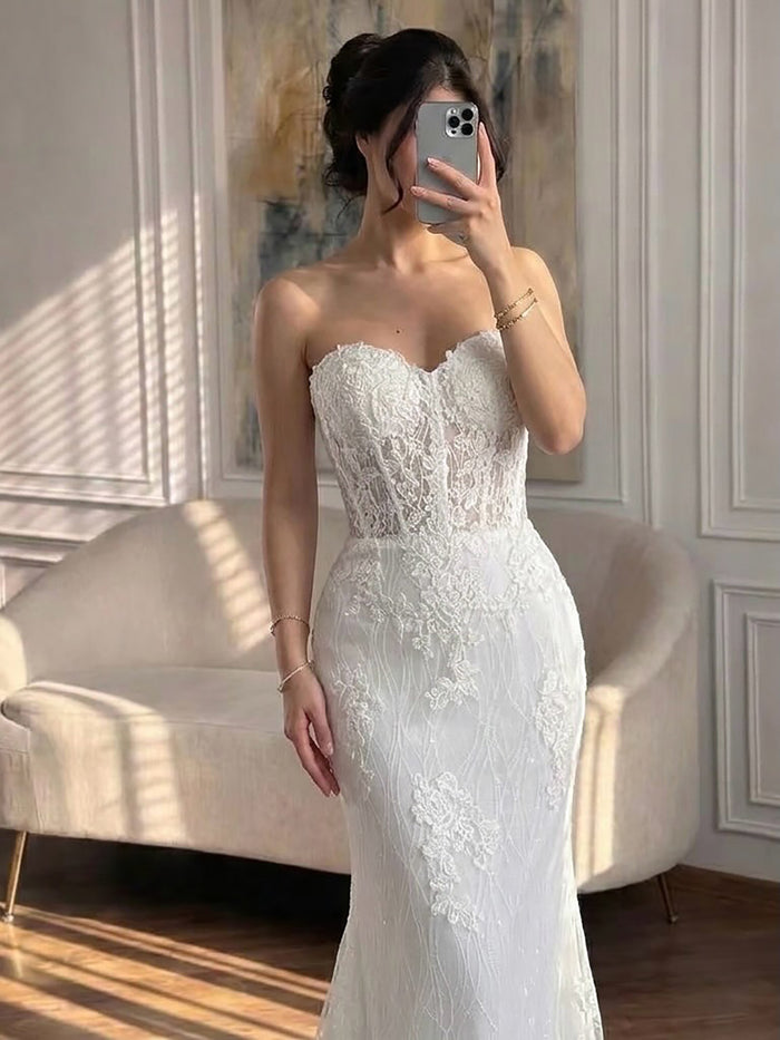 Luxury White Strapless See Through Lace Corset Mermaid Dress LA73771 SERENE HILL
