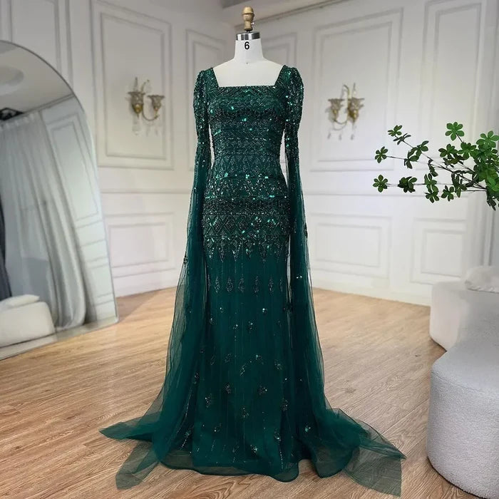 Luxury Wine Red Evening Dress with Cape Sleeves LA72355A - SERENE HILL