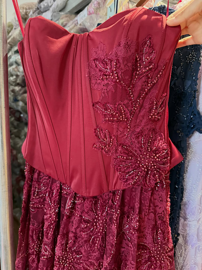 Luxury Wine Red Strapless Beaded Corset A-Line Evening Dress LA73775 SERENE HILL