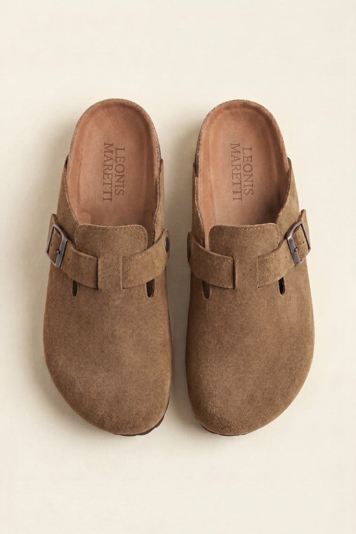 Marcello Suede Clog Taupe Brown
