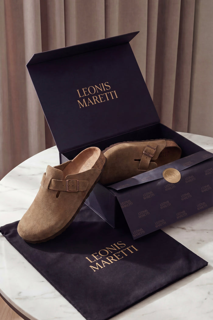 Marcello Suede Clog Taupe Brown