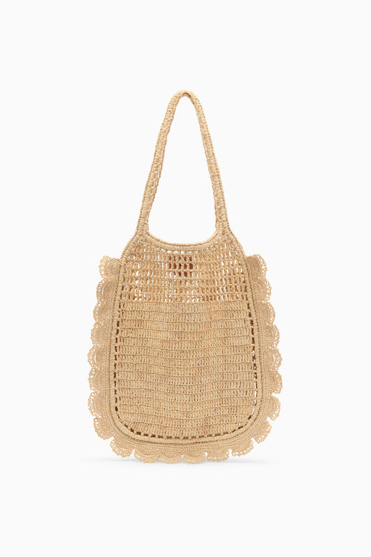 Natural Hand-Crocheted Raffia Flat Tote with Scalloped Edge - Front View | Ulla Johnson