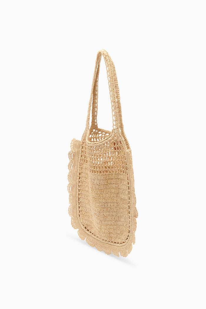 Natural Designer Raffia Flat Tote with Petal Scalloping - Side Angle | Ulla Johnson