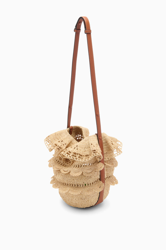 Natural Designer Raffia Bucket Bag with Tan Leather Strap - Side Profile | Ulla Johnson