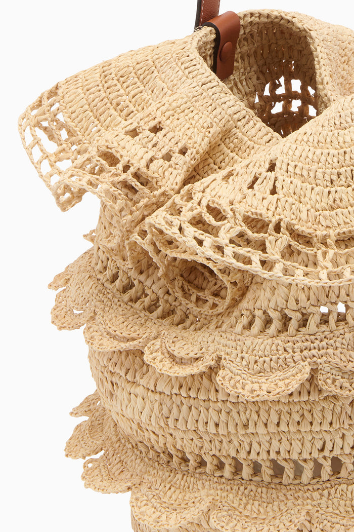 Natural Raffia Ruffle Bucket Bag - Scalloped Crochet Ruffle Close-Up Detail | Ulla Johnson