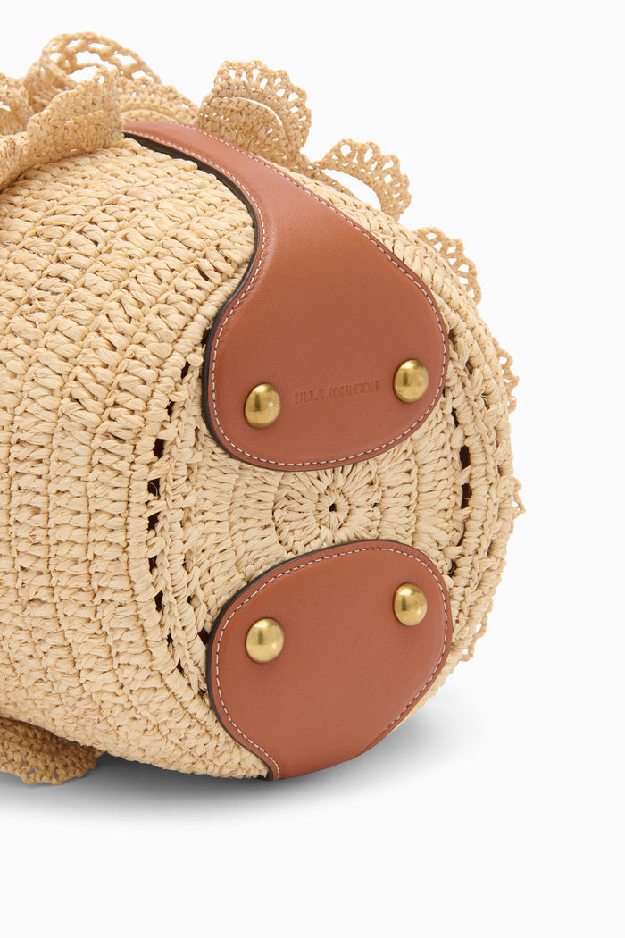Natural Raffia Bucket Bag - Leather Base Hardware and Embossed Logo Detail | Ulla Johnson