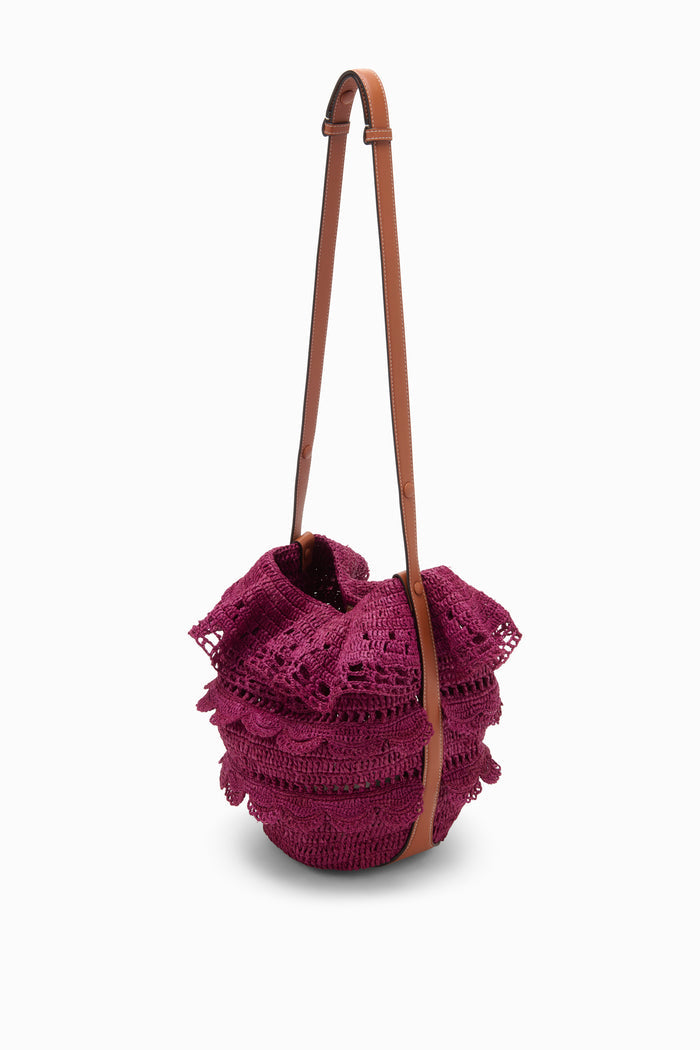 Orchid Designer Raffia Bucket Bag with Leather Strap - Side Profile | Ulla Johnson
