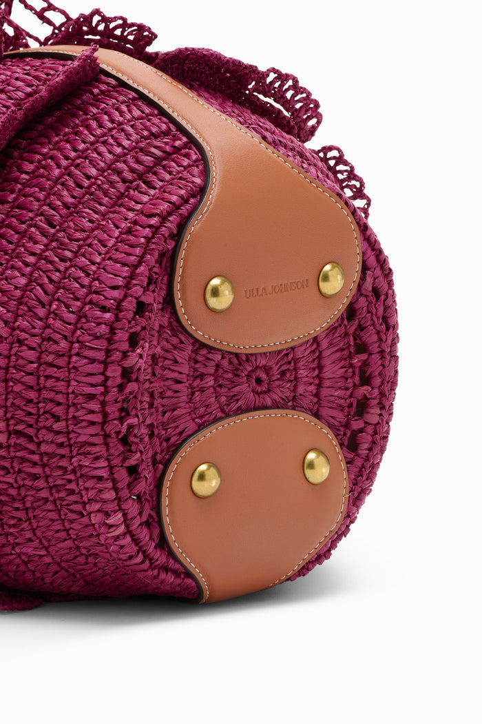 Orchid Raffia Bucket Bag Leather Hardware & Gold Stud Detail - Close Up | Ulla Johnson