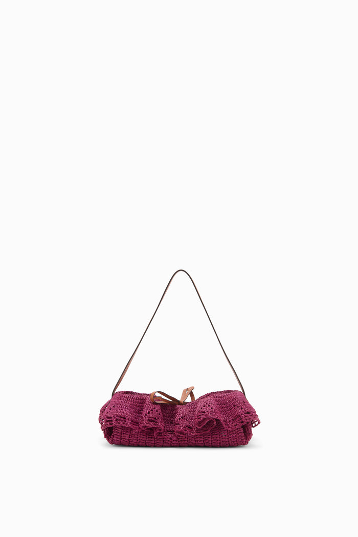 Orchid Hand-Crocheted Raffia Ruffle Pouchette - Front View | Ulla Johnson