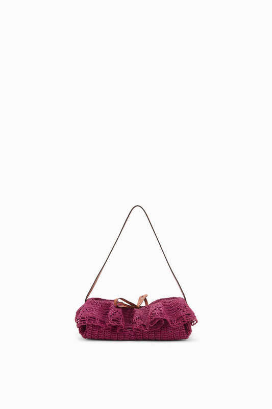 Orchid Hand-Crocheted Raffia Ruffle Pouchette - Front View | Ulla Johnson