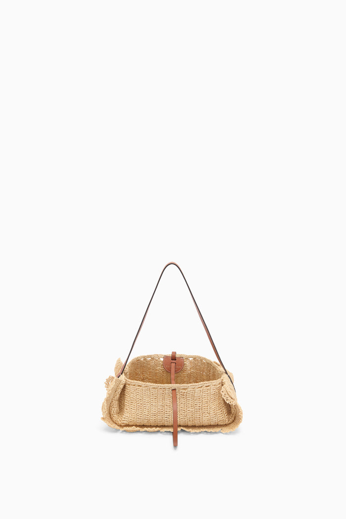 Natural Luxury Raffia Scallop Pouchette - Open Top View with Leather Drawstring | Ulla Johnson