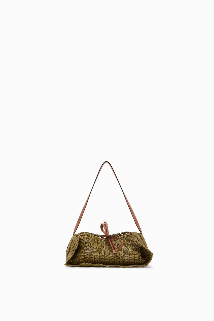 Olive Hand-Crocheted Raffia Scallop Pouchette - Front View | Ulla Johnson