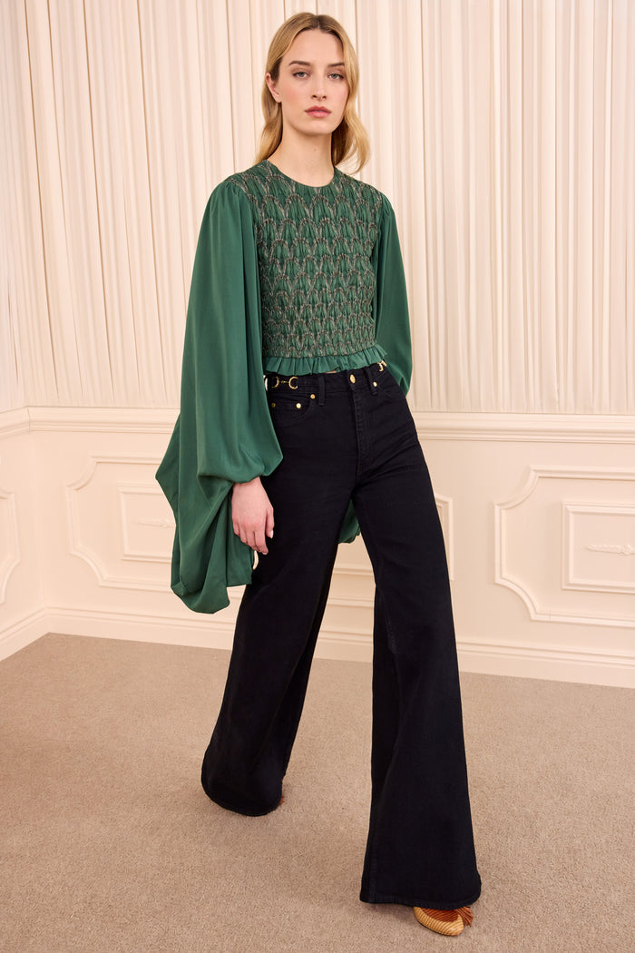 Marlene Long Sleeve Smocked Blouse - Tourmaline