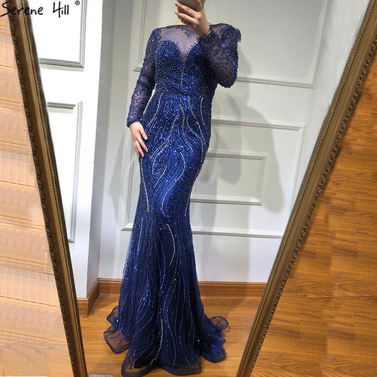 Mermaid Formal Evening Dresses Long Sleeves Beading Evening Gowns LA6506 - SERENE HILL