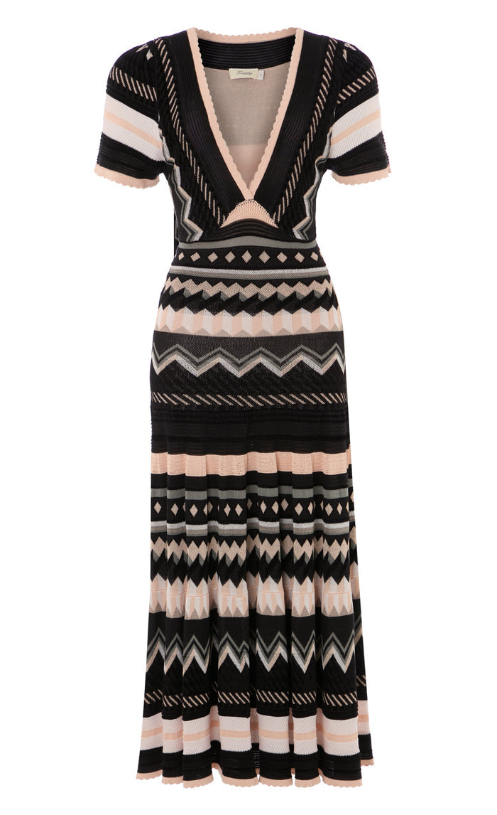 Meryl Knit V-Neck Dress - Pink & Black