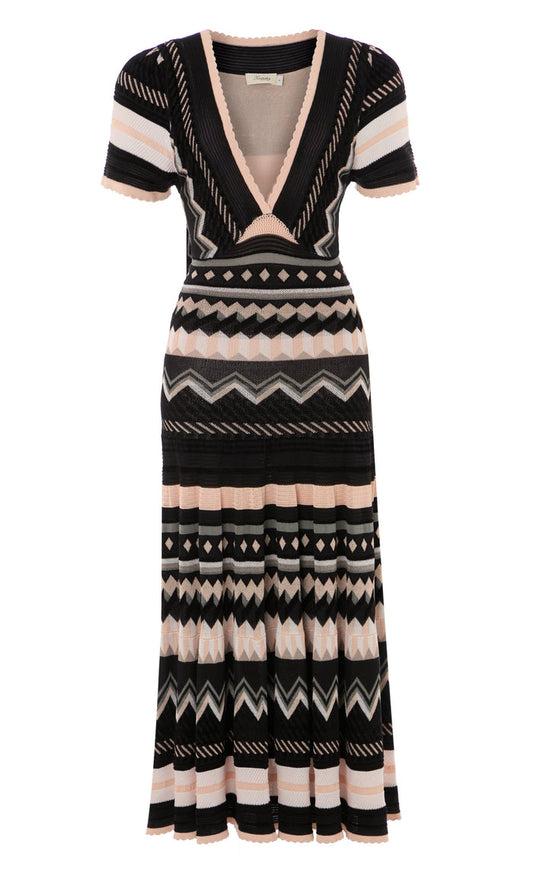 Meryl Knit V-Neck Dress - Pink & Black