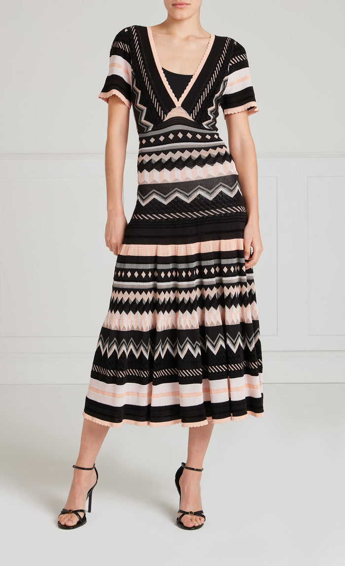 Meryl Knit V-Neck Dress - Pink & Black