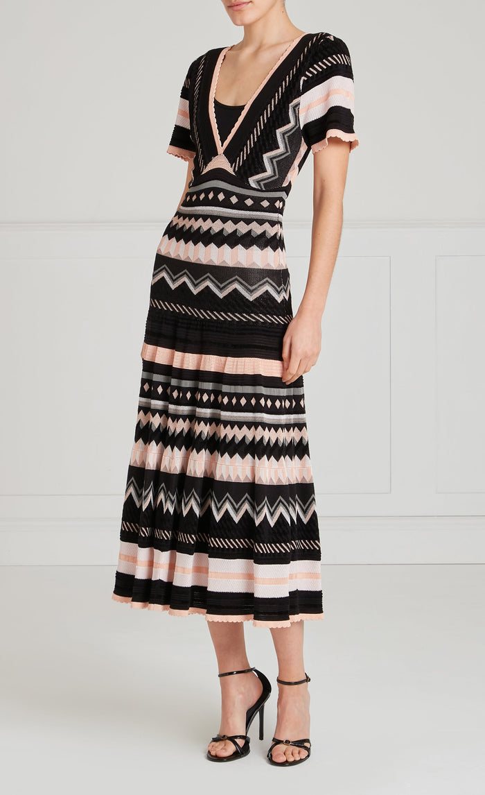 Meryl Knit V-Neck Dress - Pink & Black
