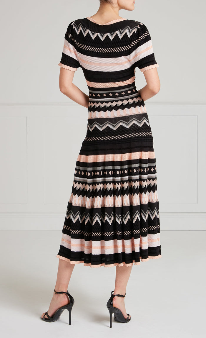 Meryl Knit V-Neck Dress - Pink & Black