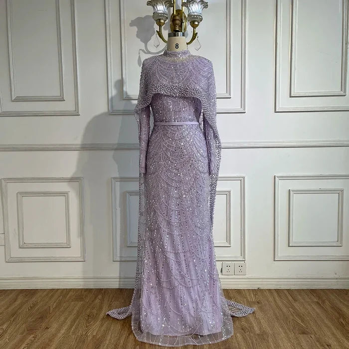 Modest Beaded Long Cape Dubai Evening Dresses LA72032M - SERENE HILL