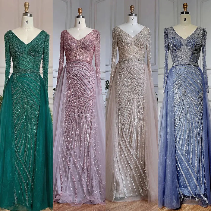 Modest Beaded Luxury Evening Dresses with Detachable Skirt LA71750 - SERENE HILL