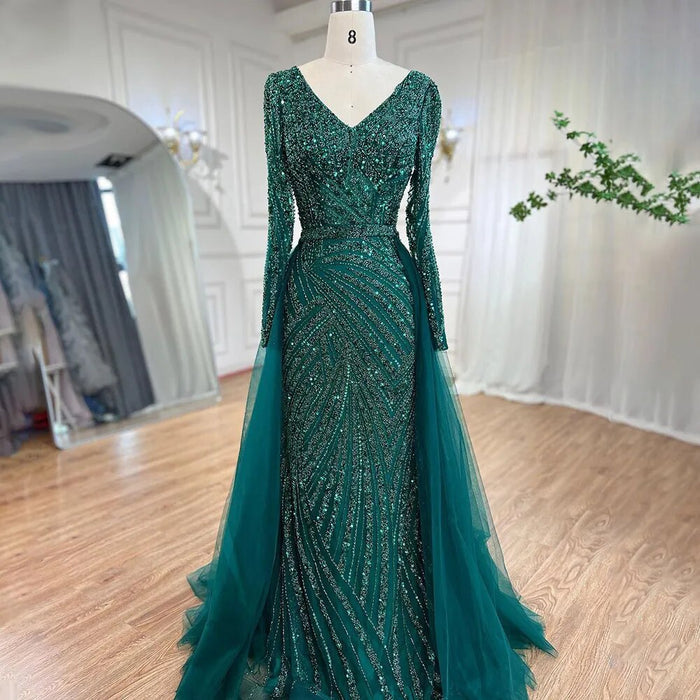 Modest Beaded Luxury Evening Dresses with Detachable Skirt LA71750 - SERENE HILL