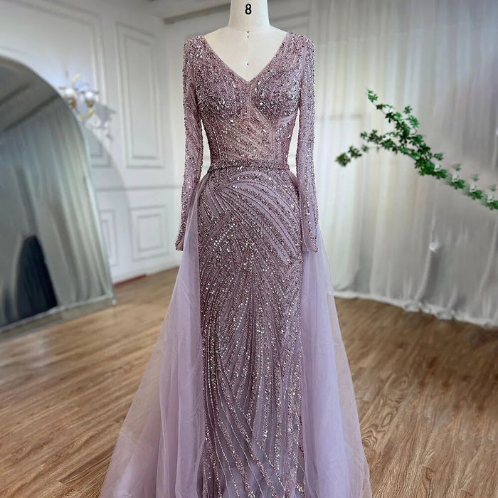 Modest Beaded Luxury Evening Dresses with Detachable Skirt LA71750 - SERENE HILL