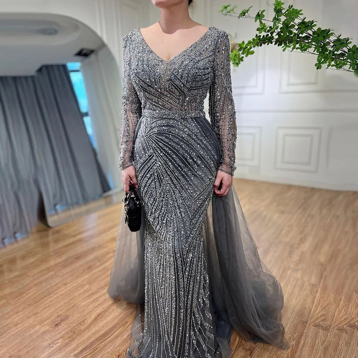 Modest Beaded Luxury Evening Dresses with Detachable Skirt LA71750 - SERENE HILL
