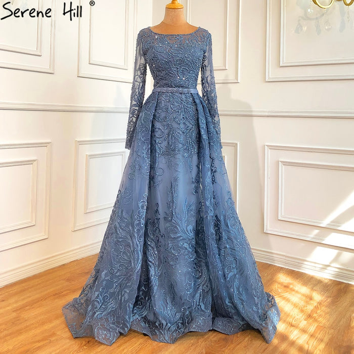 Modest Blue Lace Beaded Mermaid Evening Dress LA70834 - SERENE HILL