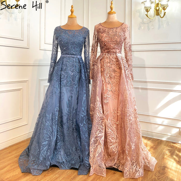 Modest Blue Lace Beaded Mermaid Evening Dress LA70834 - SERENE HILL