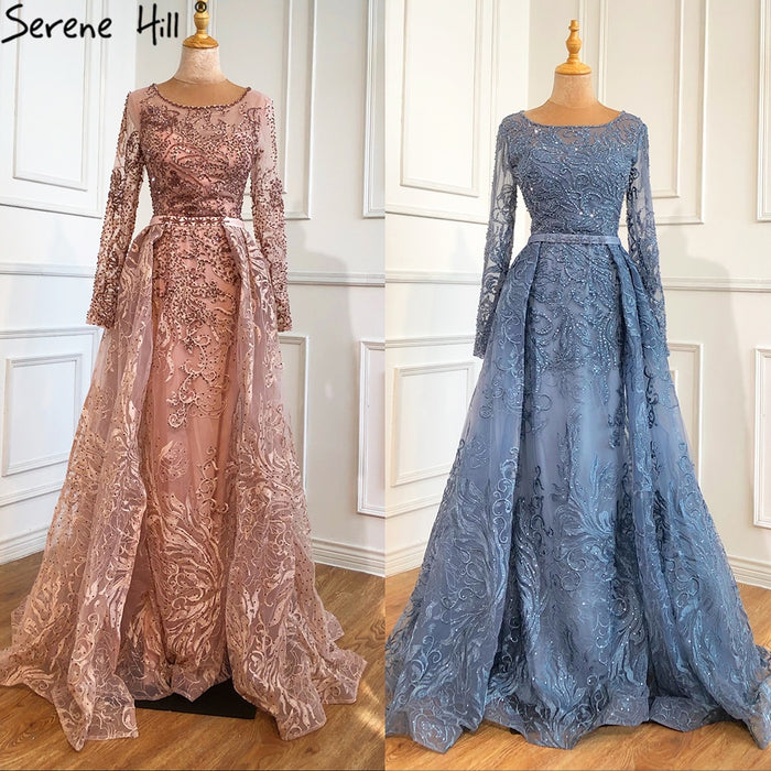 Modest Blue Lace Beaded Mermaid Evening Dress LA70834 - SERENE HILL