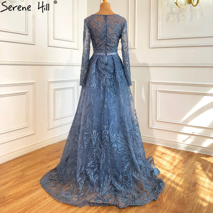 Modest Blue Lace Beaded Mermaid Evening Dress LA70834 - SERENE HILL