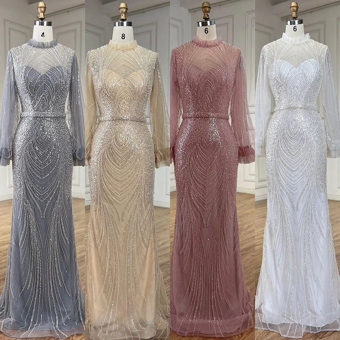 Modest Gray High Neck Mermaid Evening Dress with Long Sleeves LA71690A - SERENE HILL