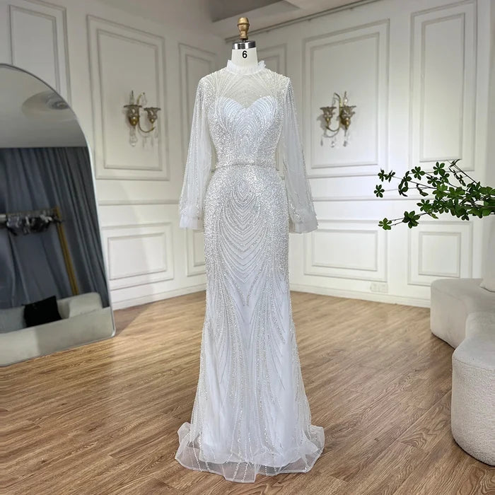 Modest Gray High Neck Mermaid Evening Dress with Long Sleeves LA71690A - SERENE HILL