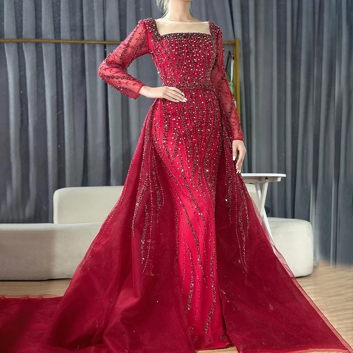 Modest Green Mermaid Evening Dress with Overskirt LA72710 - SERENE HILL