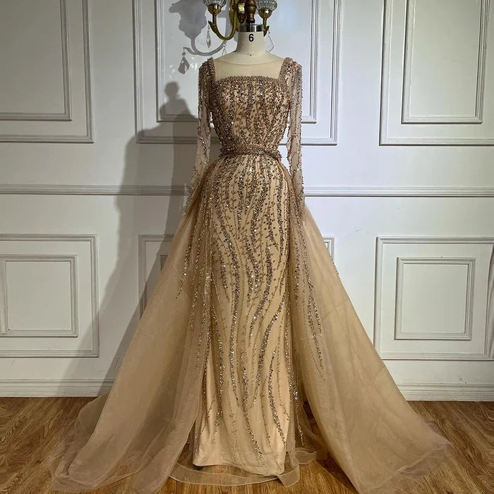 Modest Green Mermaid Evening Dress with Overskirt LA72710 - SERENE HILL