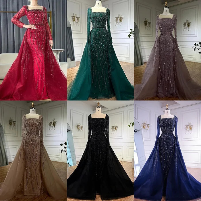 Modest Green Mermaid Evening Dress with Overskirt LA72710 - SERENE HILL