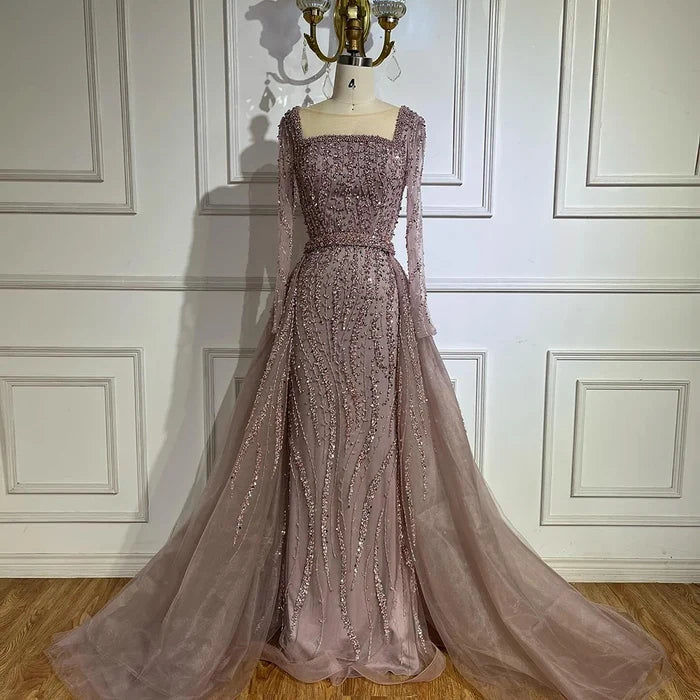 Modest Green Mermaid Evening Dress with Overskirt LA72710 - SERENE HILL