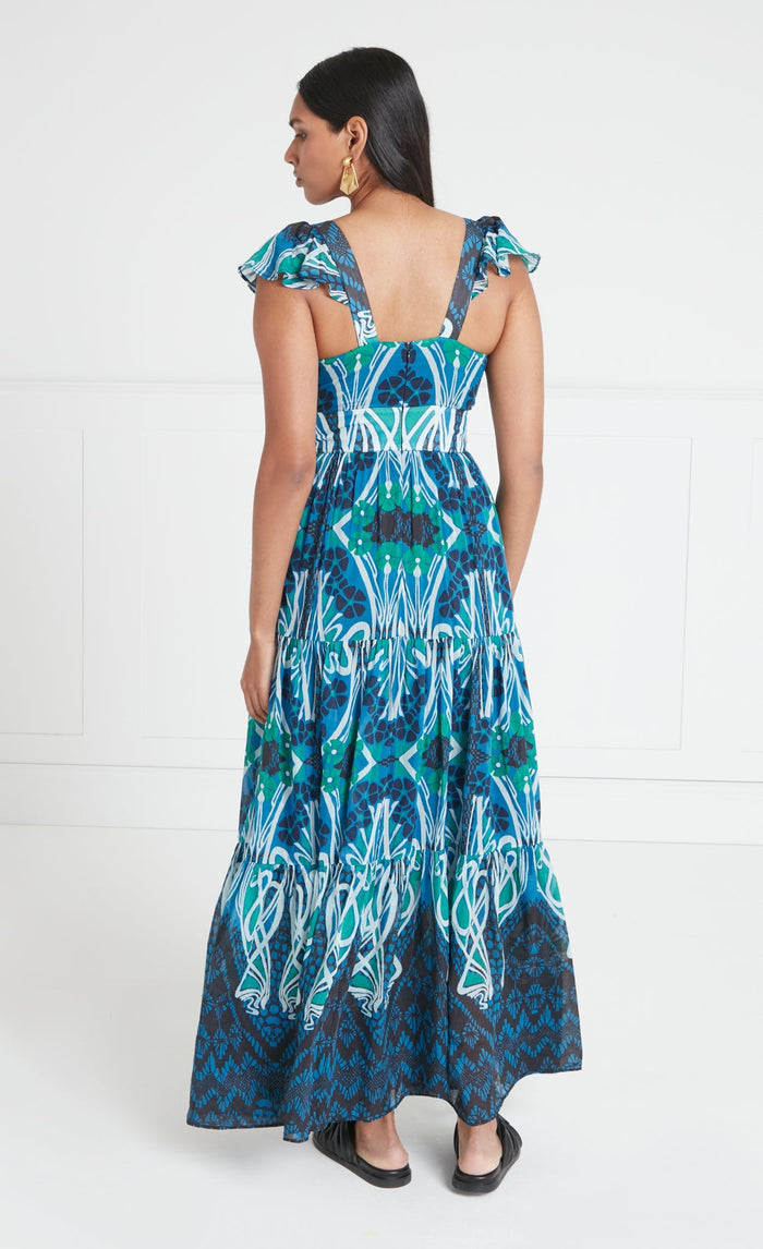 Monikh V-Neck Dress - Blue & Green Mix