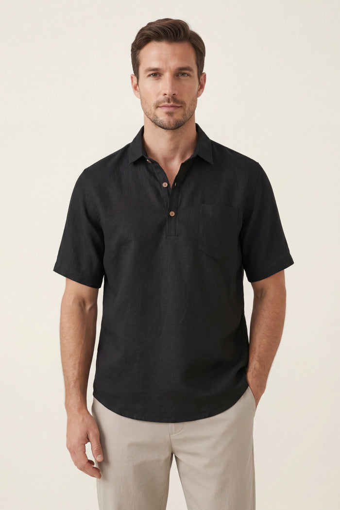 Monza Linen Polo Shirt Black
