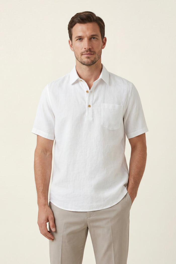 Monza Linen Polo Shirt White