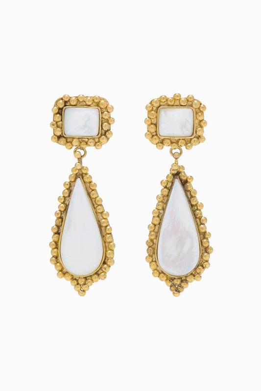 Pearl Mother-of-Pearl Brass Drop Earrings - Product Flat Lay | Ulla Johnson