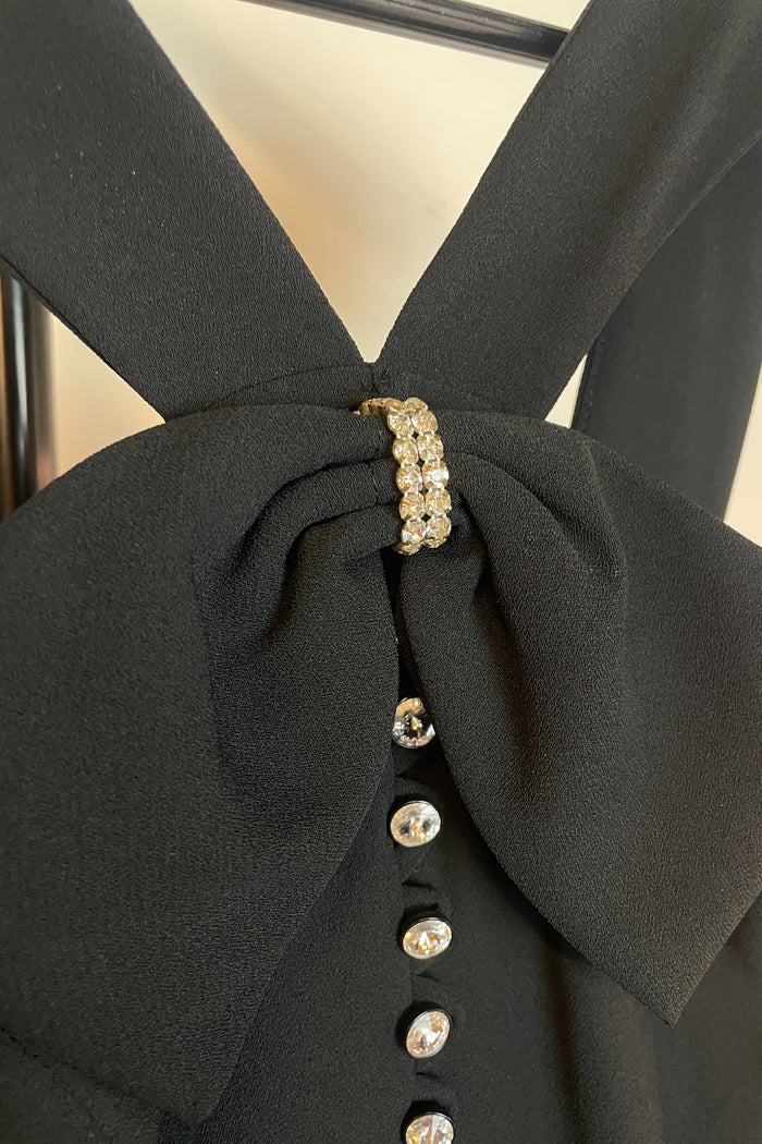 Mr K. Black Bow Detail Diamente Midi Dress image 1